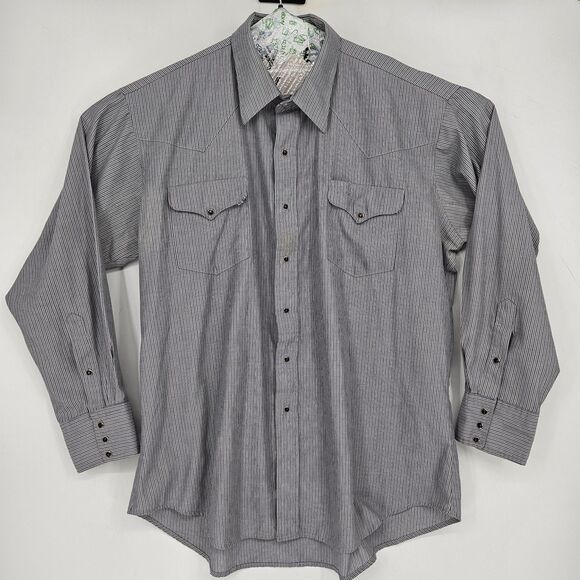 Flying R Ranchwear Pearl Snap Shirt Mens 18 35 Gray Classic Fit Western Made USA - Picture 1 of 11